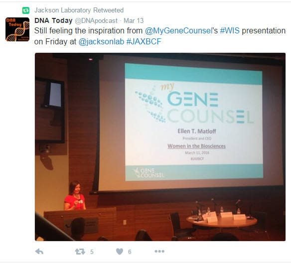 My Gene Counsel Keynote Speaker at Jackson Laboratory Bioscience Forum
